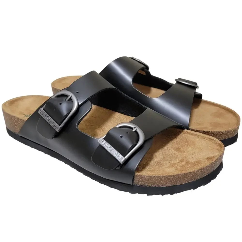 Eastland Men Cambridge Slip On Footbed Sandals Size US 10M Black Leather